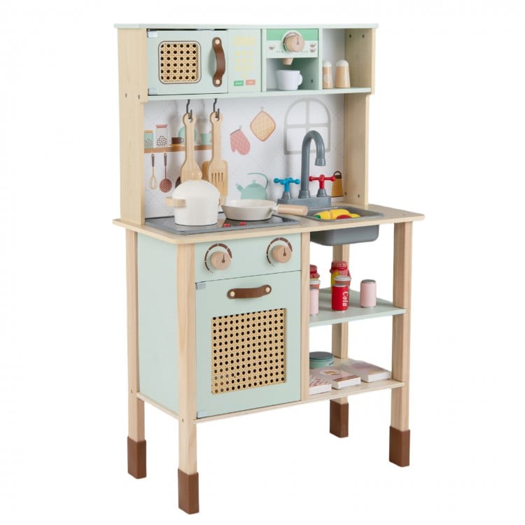 Wooden Play Kitchen for Kids with Lights and Sounds Retro Style With Accessories
