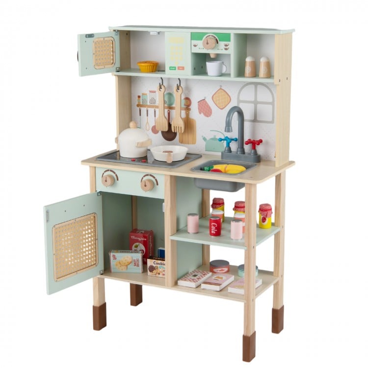 Wooden Play Kitchen for Kids with Lights and Sounds Retro Style With Accessories