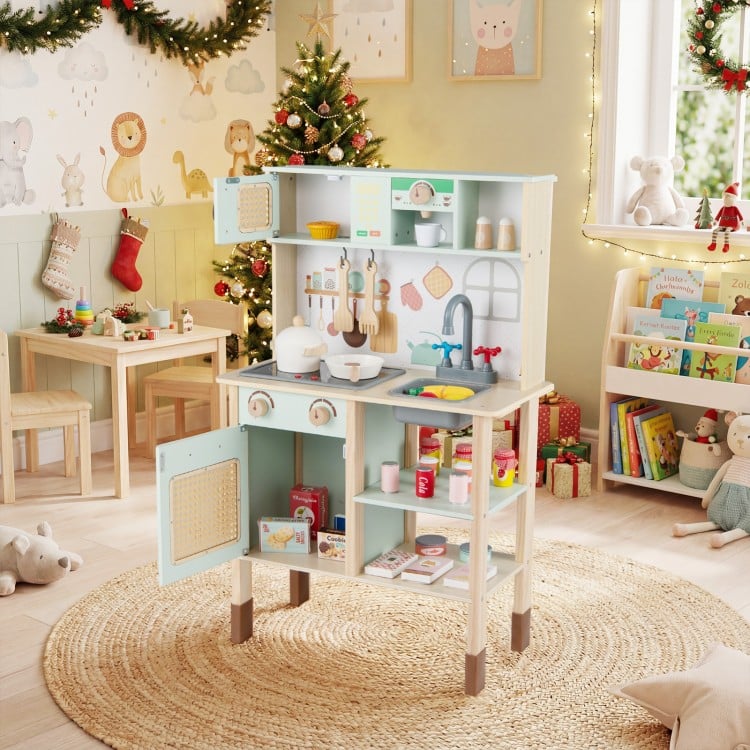 Wooden Play Kitchen for Kids with Lights and Sounds Retro Style With Accessories