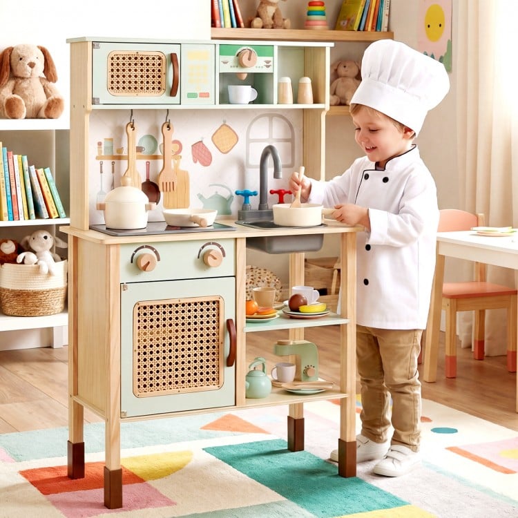 Wooden Play Kitchen for Kids with Lights and Sounds Retro Style With Accessories