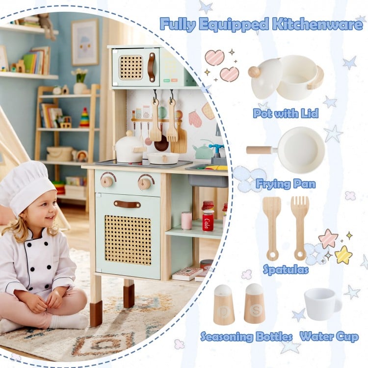 Wooden Play Kitchen for Kids with Lights and Sounds Retro Style With Accessories