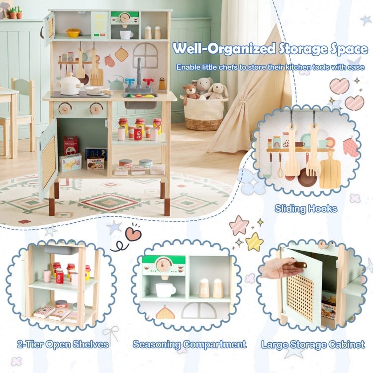 Wooden Play Kitchen for Kids with Lights and Sounds Retro Style With Accessories