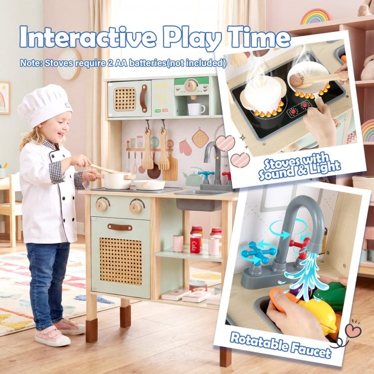 Wooden Play Kitchen for Kids with Lights and Sounds Retro Style With Accessories