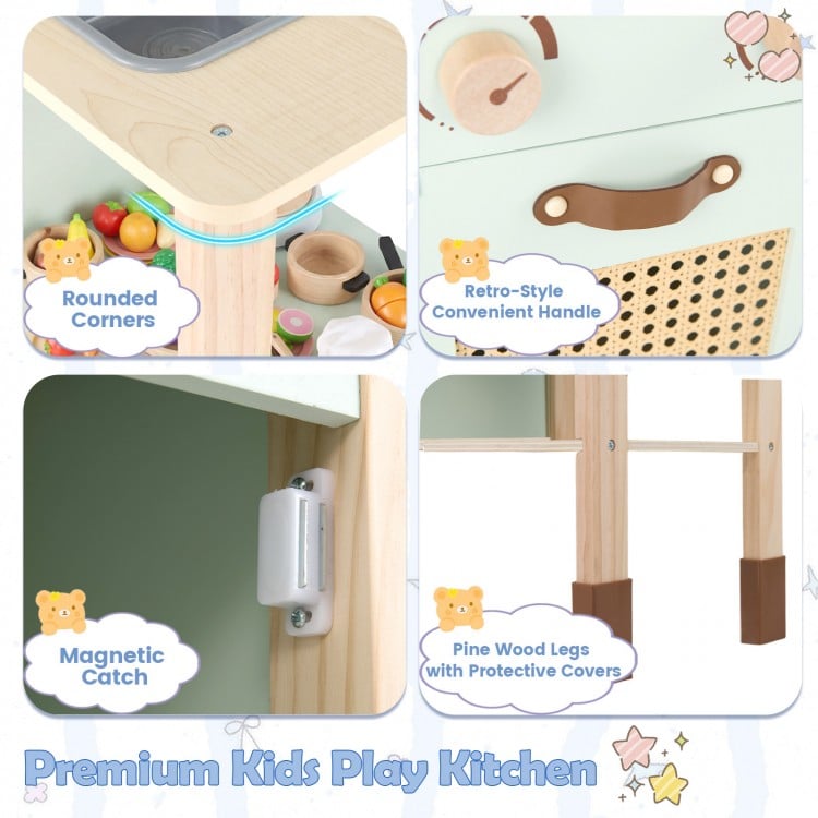 Wooden Play Kitchen for Kids with Lights and Sounds Retro Style With Accessories