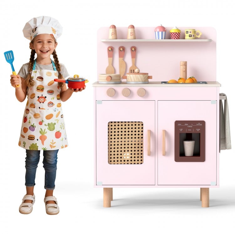 Wooden Pretend Kitchen Playset with Realistic Ice Maker