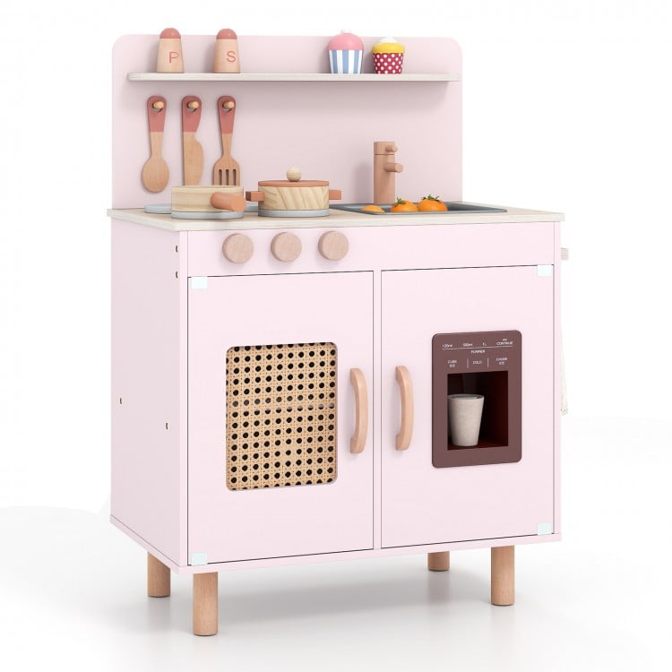 Wooden Pretend Kitchen Playset with Realistic Ice Maker