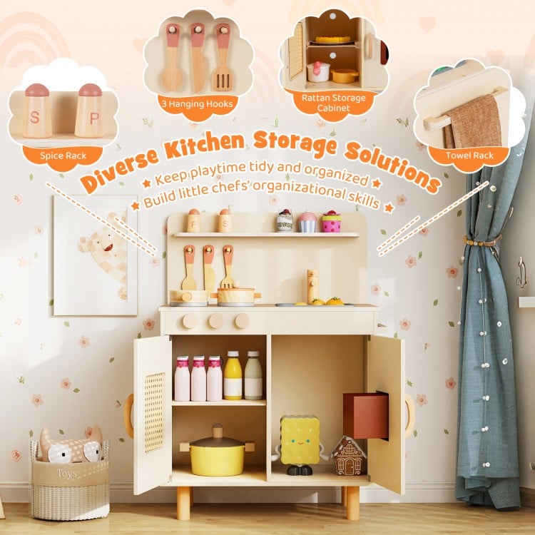 Wooden Pretend Kitchen Playset with Realistic Ice Maker