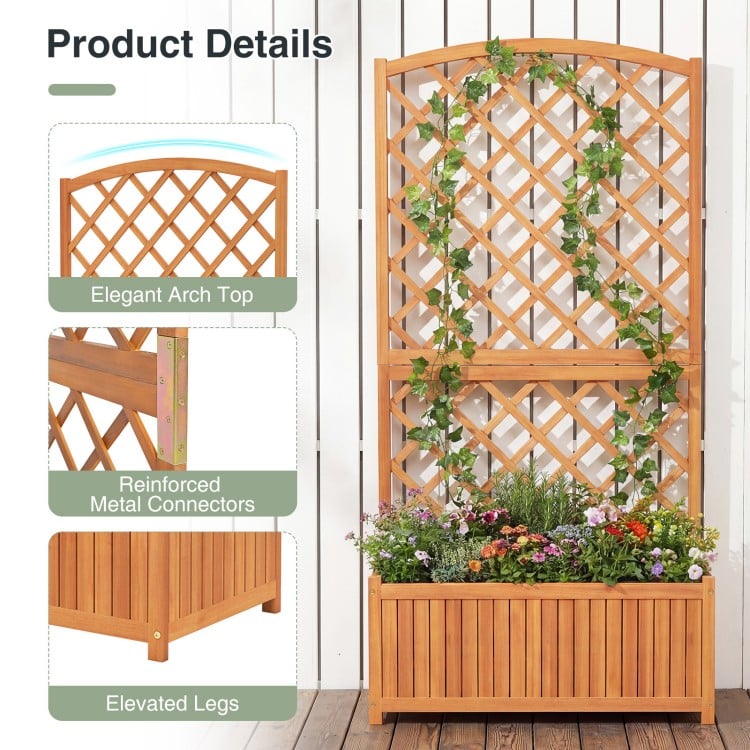 Wooden Raised Garden Bed with Trellis 63 Inch Tall Garden Planter