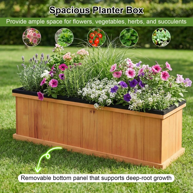 Wooden Raised Garden Bed with Drainage Holes and Liner Solid Fir Wood Planter Box-L