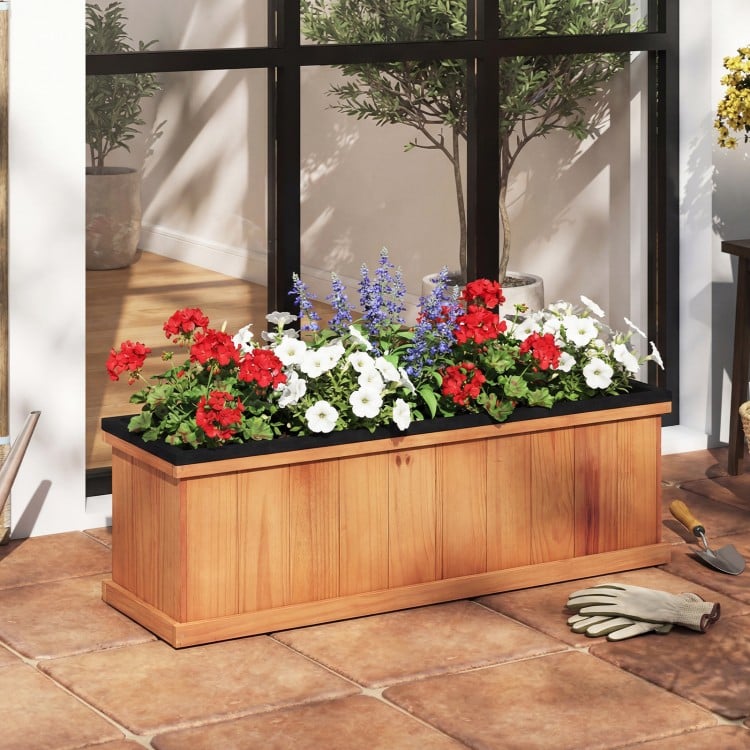 Wooden Raised Garden Bed with Drainage Holes and Liner Solid Fir Wood Planter Box-M