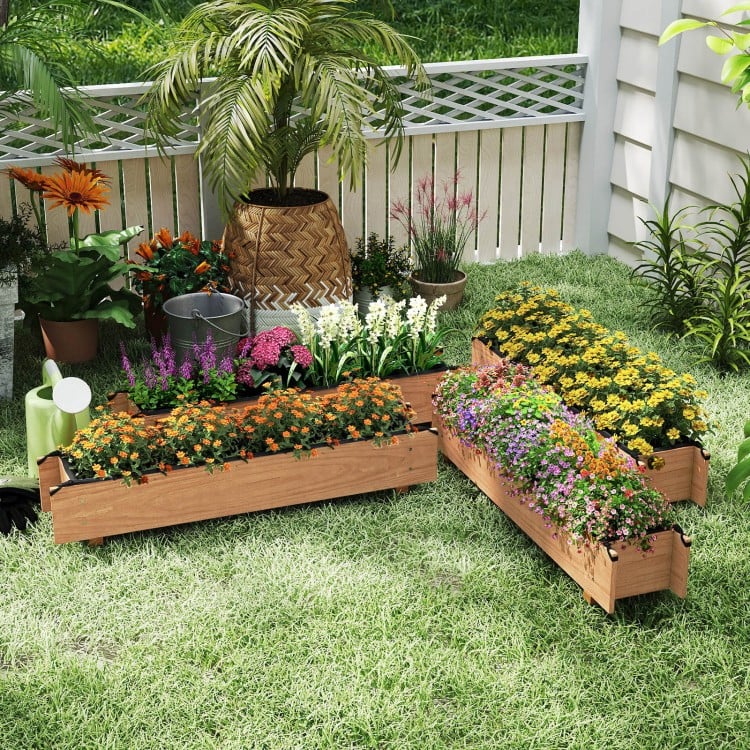 Wooden Raised Garden Bed with Drainage Holes for Vegetable Flower Herb Succulent