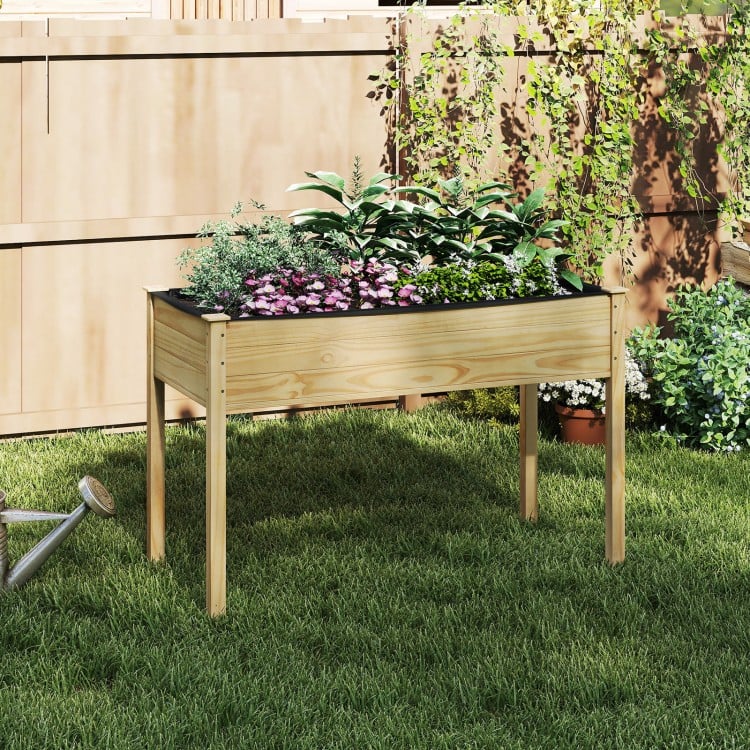 Wooden Raised Vegetable Garden Bed Elevated Grow Vegetable Planter-Natural