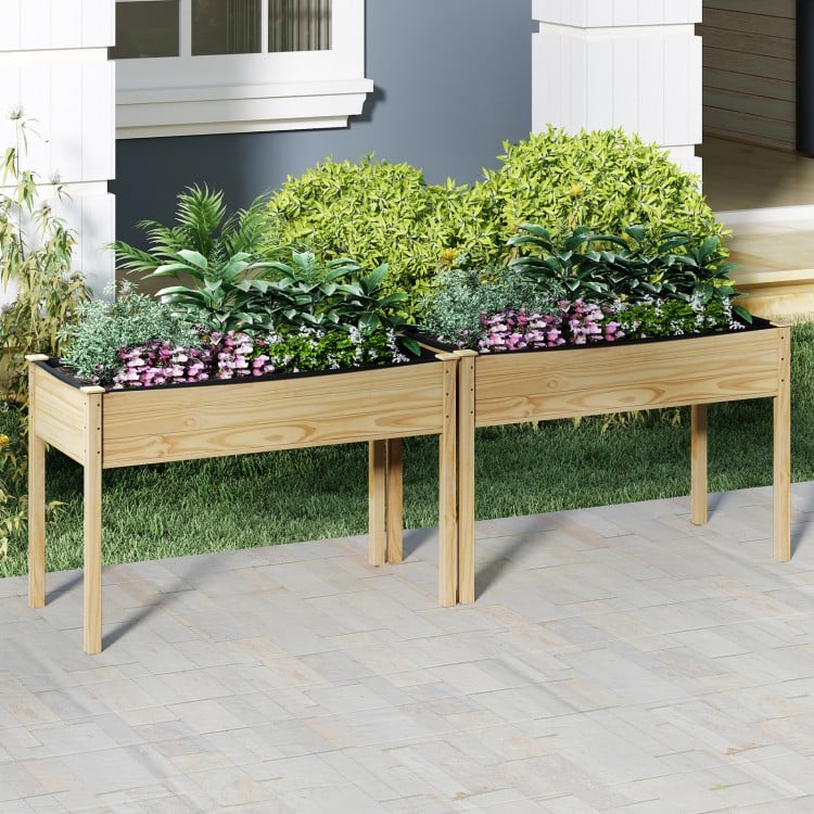 Wooden Raised Vegetable Garden Bed Elevated Grow Vegetable Planter-Natural