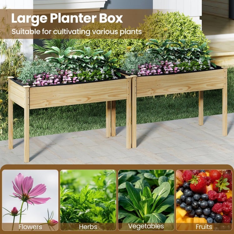 Wooden Raised Vegetable Garden Bed Elevated Grow Vegetable Planter-Natural