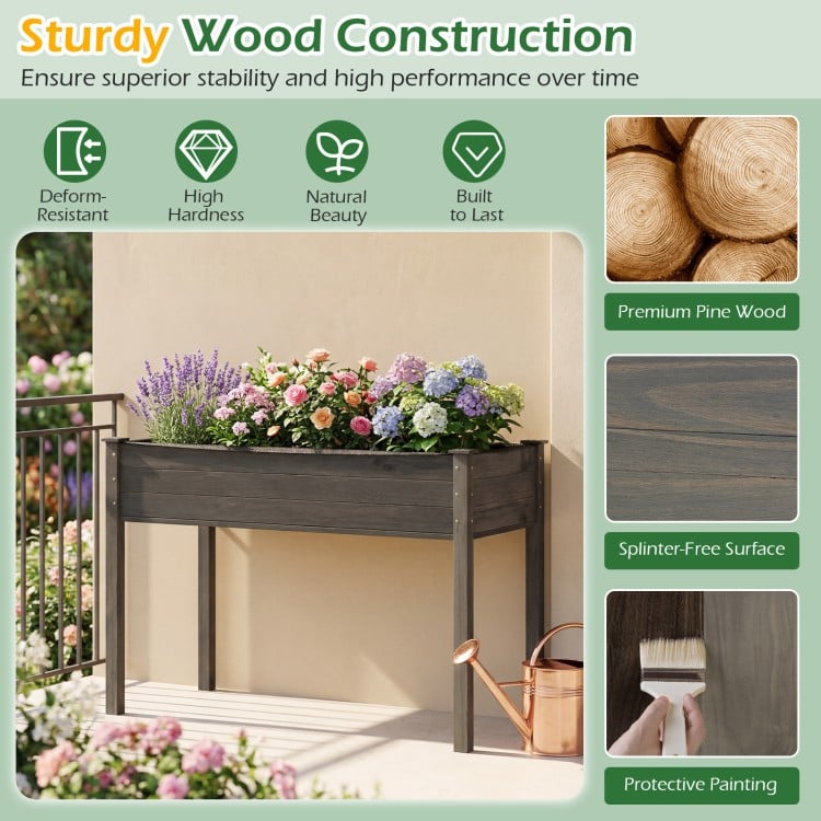 Wooden Raised Vegetable Garden Bed Elevated Grow Vegetable Planter-Gray