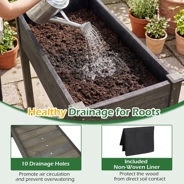 Wooden Raised Vegetable Garden Bed Elevated Grow Vegetable Planter-Gray