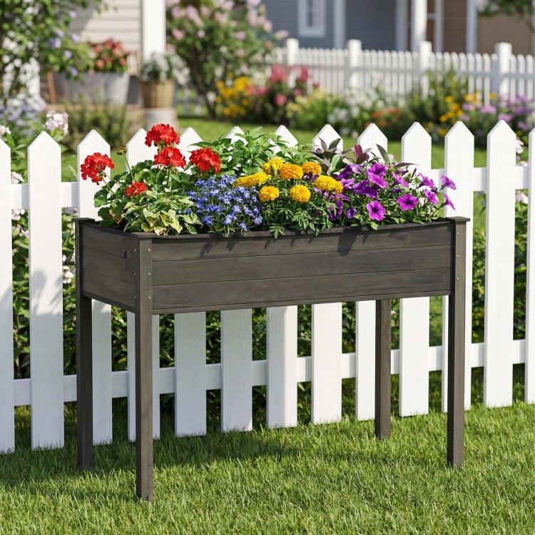 Wooden Raised Vegetable Garden Bed Elevated Grow Vegetable Planter-Gray