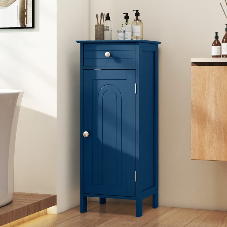 Wooden Storage Free-Standing Floor Cabinet with Drawer and Shelf-Blue