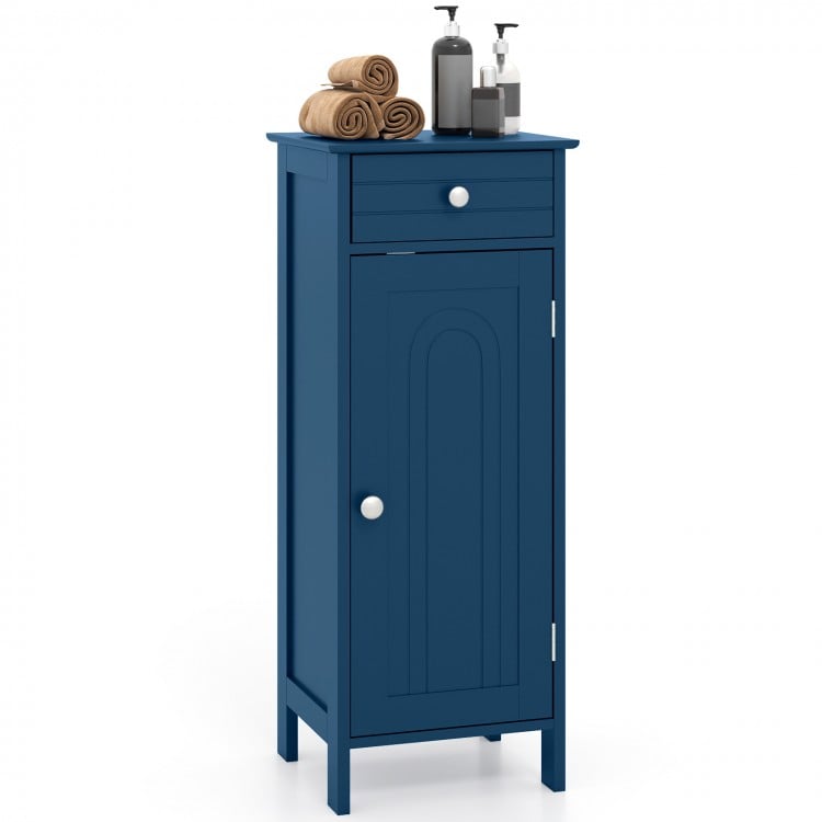 Wooden Storage Free-Standing Floor Cabinet with Drawer and Shelf-Blue