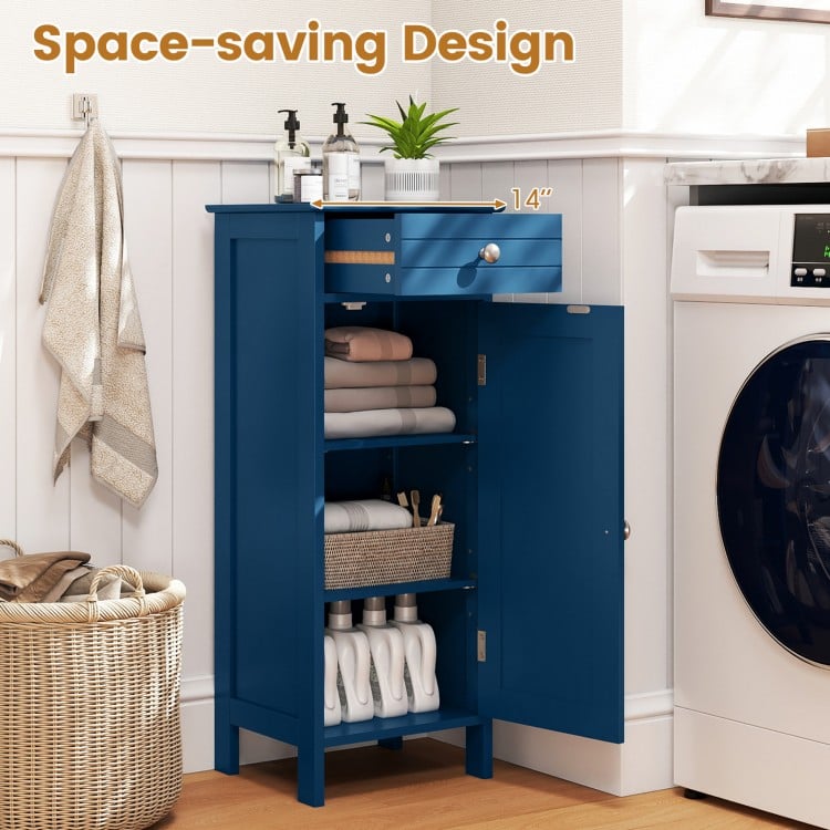 Wooden Storage Free-Standing Floor Cabinet with Drawer and Shelf-Blue