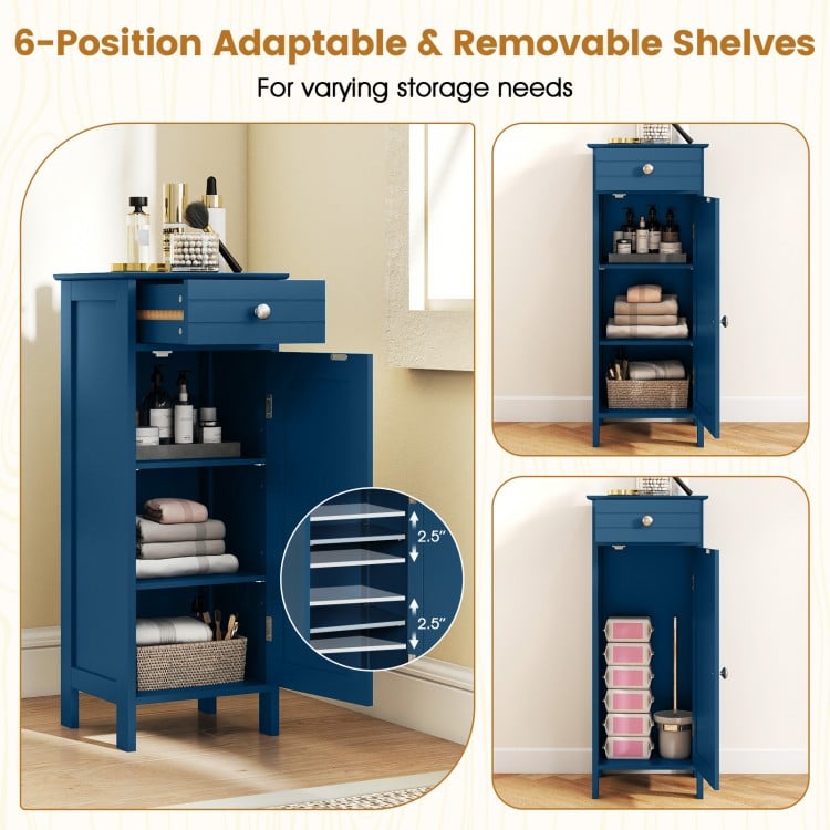 Wooden Storage Free-Standing Floor Cabinet with Drawer and Shelf-Blue