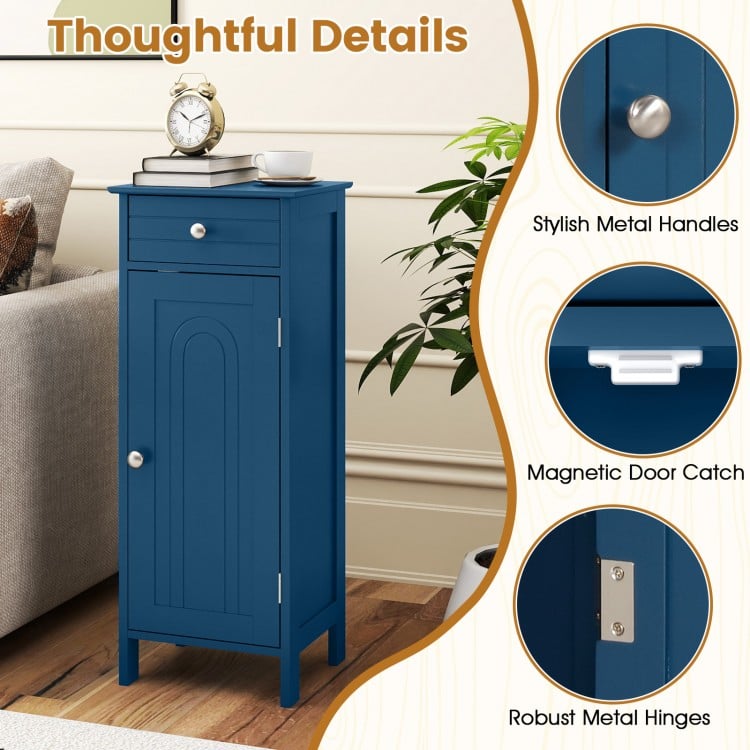 Wooden Storage Free-Standing Floor Cabinet with Drawer and Shelf-Blue
