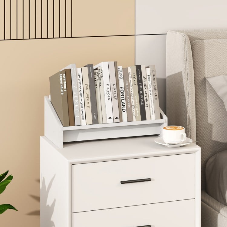 Wooden Tilting Bookcase Small Desktop Bookshelf Organizer for Magazines-White