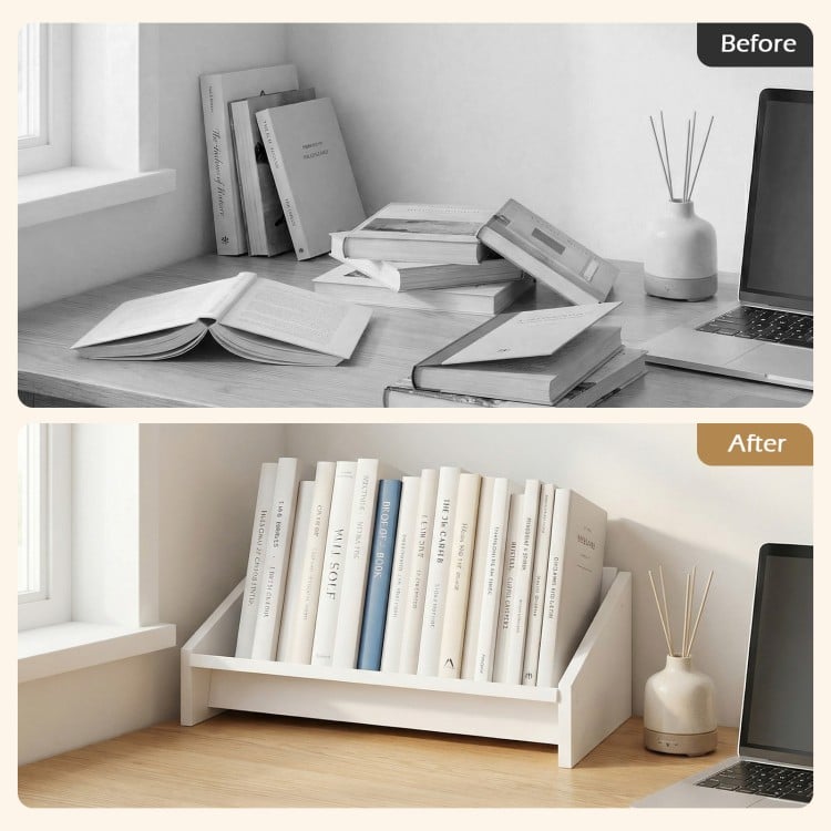Wooden Tilting Bookcase Small Desktop Bookshelf Organizer for Magazines-White