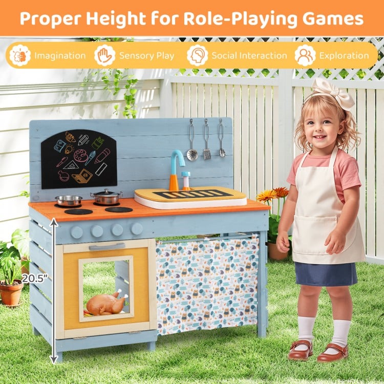 Wooden Toy Kitchen Playset with Removable Circulation Faucet and Cooking Accessories