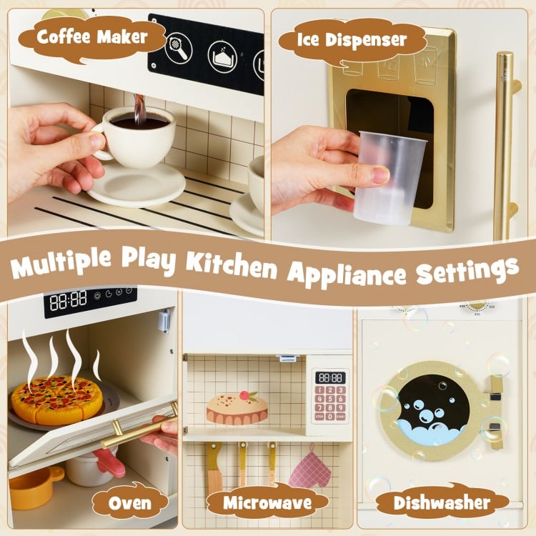 Wooden Toy Kitchen Playset with 14 Accessories for Aged 3+ Years-Beige