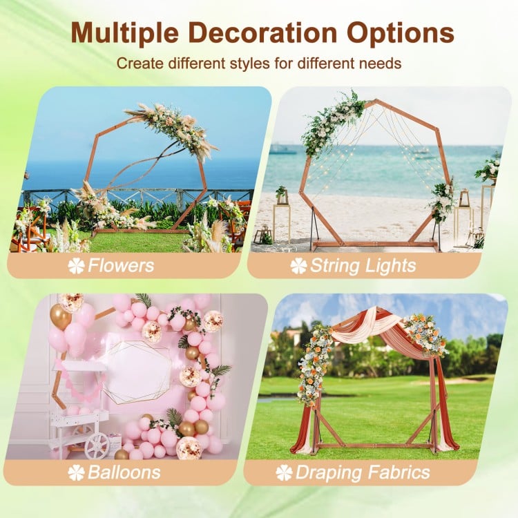 Wooden Wedding Arch Solid Wood Arbor Backdrop Stand for Wedding Ceremony-Heptagon