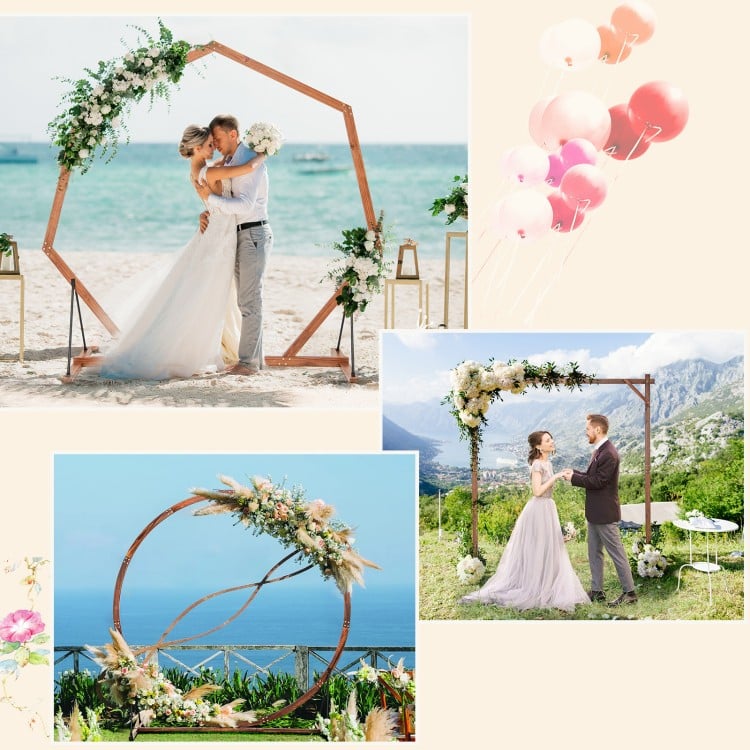Wooden Wedding Arch Solid Wood Arbor Backdrop Stand for Wedding Ceremony-Heptagon