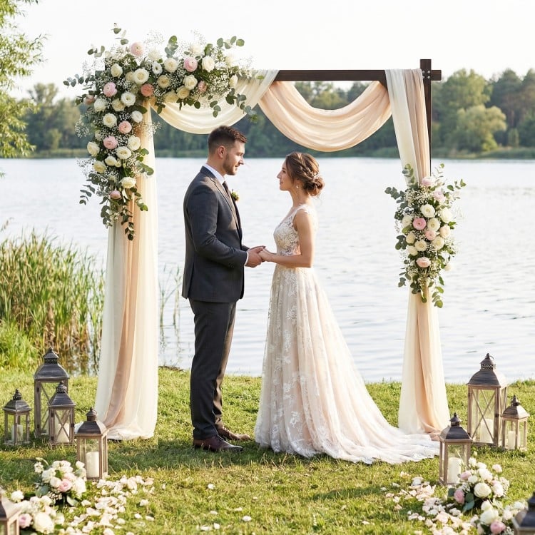 Wooden Wedding Arch Solid Wood Arbor Backdrop Stand for Wedding Ceremony-Square