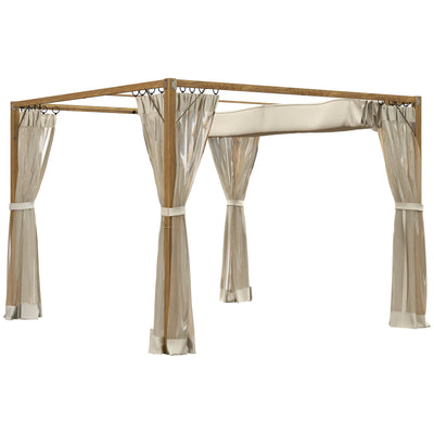 Outsunny 10x10 ft Garden Gazebo Shelter with Retractable Pergola, Nettings for Grill & Patio Deck, Natural - Create a Cozy Retreat 