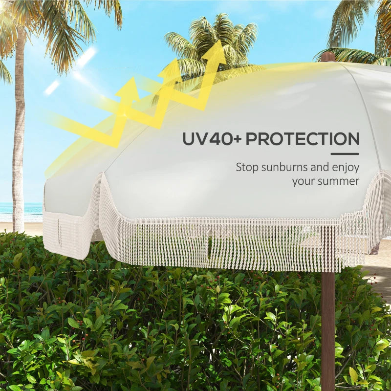 6.2' Beach Umbrella for Travel, Vent, Ruffles, Carry Bag, Portable Outdoor Umbrella for Garden, Light Grey