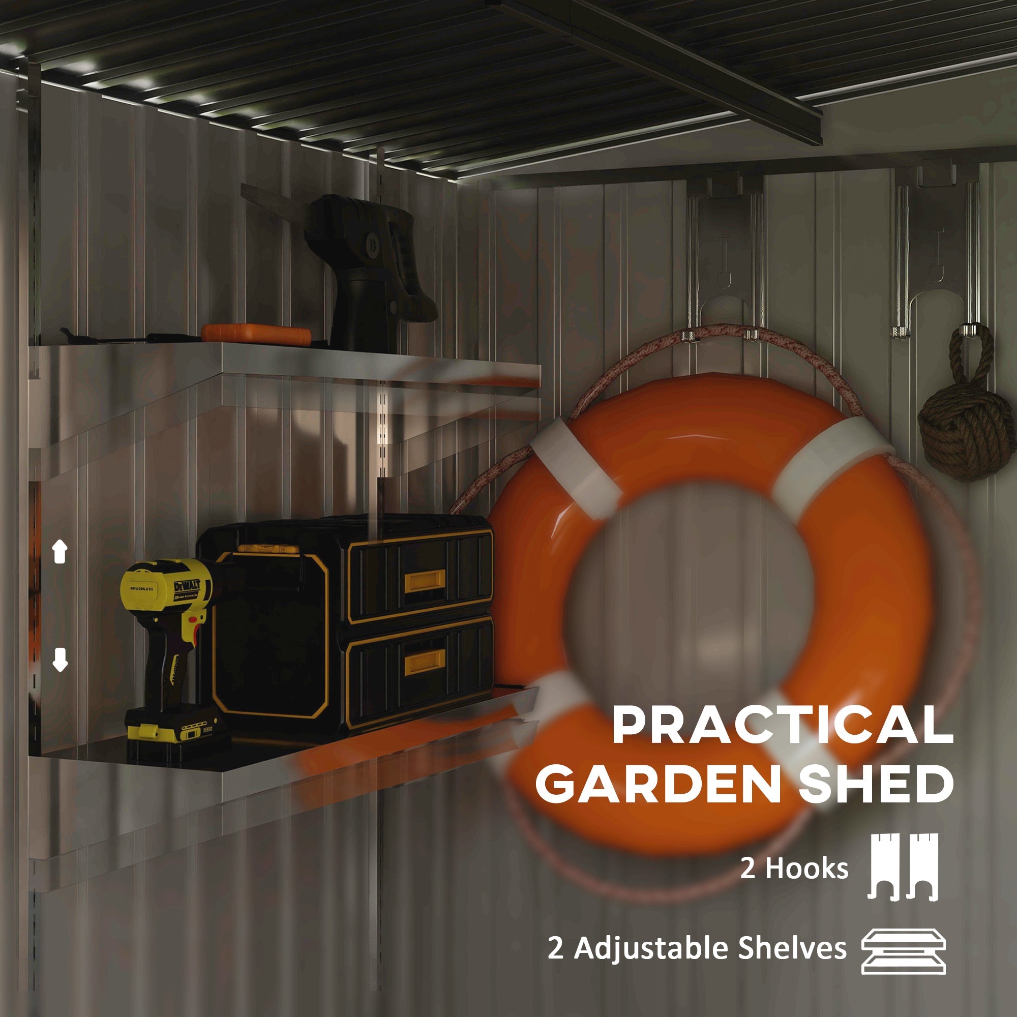 Outsunny 5'x7' Lean-To Metal Garden Shed: Galvanized Storage with Sliding Door, Foundation in Grey Color 