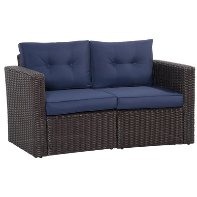 Outsunny 2 Pieces Patio Wicker Corner Sofa Set, Outdoor Freely Combination PE Rattan Furniture, with Curved Armrests & Padded Cushion 