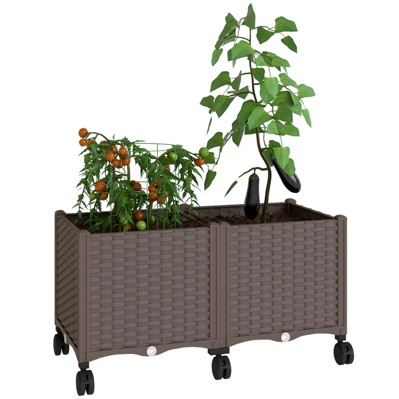 Plastic Raised Garden Bed, Indoor Outdoor Self Watering Planter Box with Drainage Holes and Plugs for Flowers