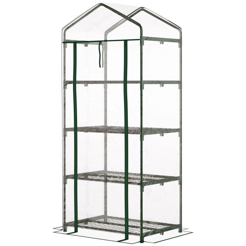 Portable Greenhouse with 4 Tier Shelves Outdoor Hot House, Steel Frame, PVC Cover, 28" x 20" x 63", Transparent