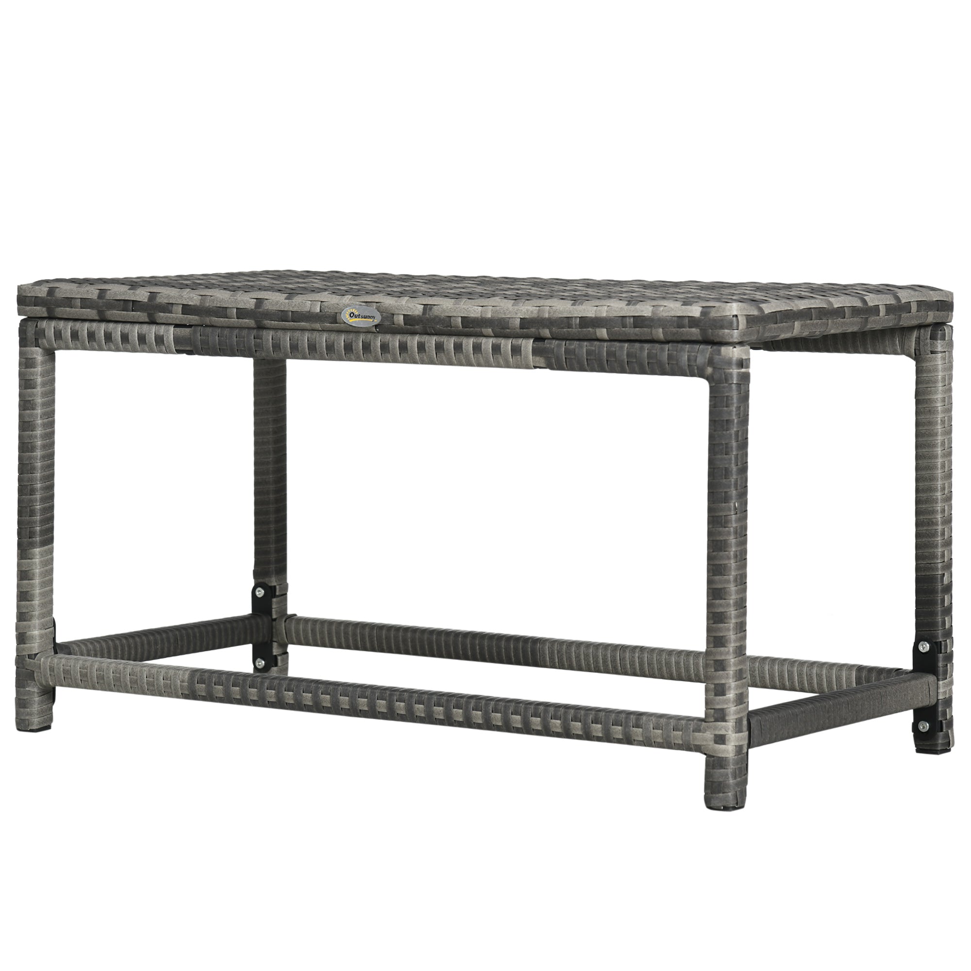 Outsunny Patio Rattan End Table, Outdoor Side Table with Full Woven Table Top for Garden, Balcony, Mixed Grey 