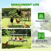 Metal Chicken Coop Run w/ Waterproof Cover, Nesting Box, Roosting Bars, for Outdoor Backyard, 9.8 x 13.1 x 6.4 ft