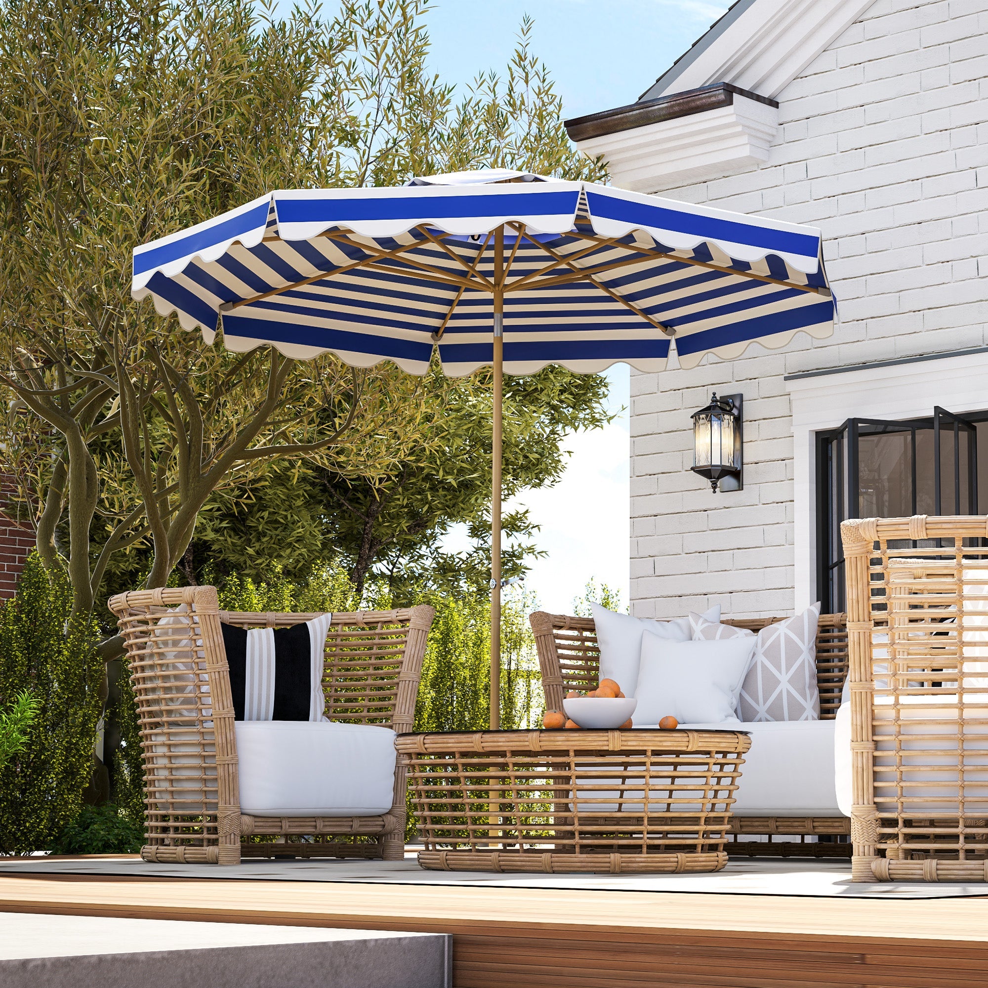 Outsunny 9FT Patio Umbrella with 8 Ribs, Crank, Tilt, UPF 50+, 2-Tier Vent for Garden, Deck, Poolside, Blue 