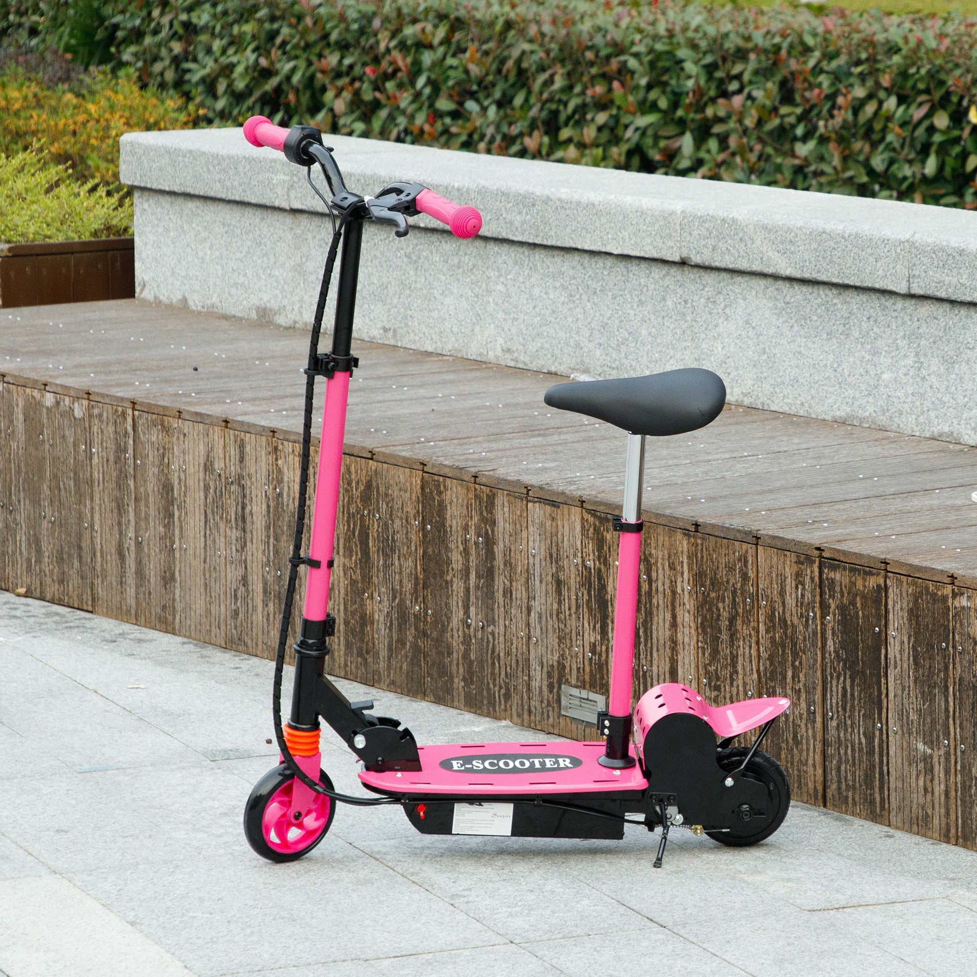 Soozier Foldable Electric Scooter for Kids Ages 6-14, with Seat and 2 Adjustable Heights, Max 6km Range & 12km/h, Pink 