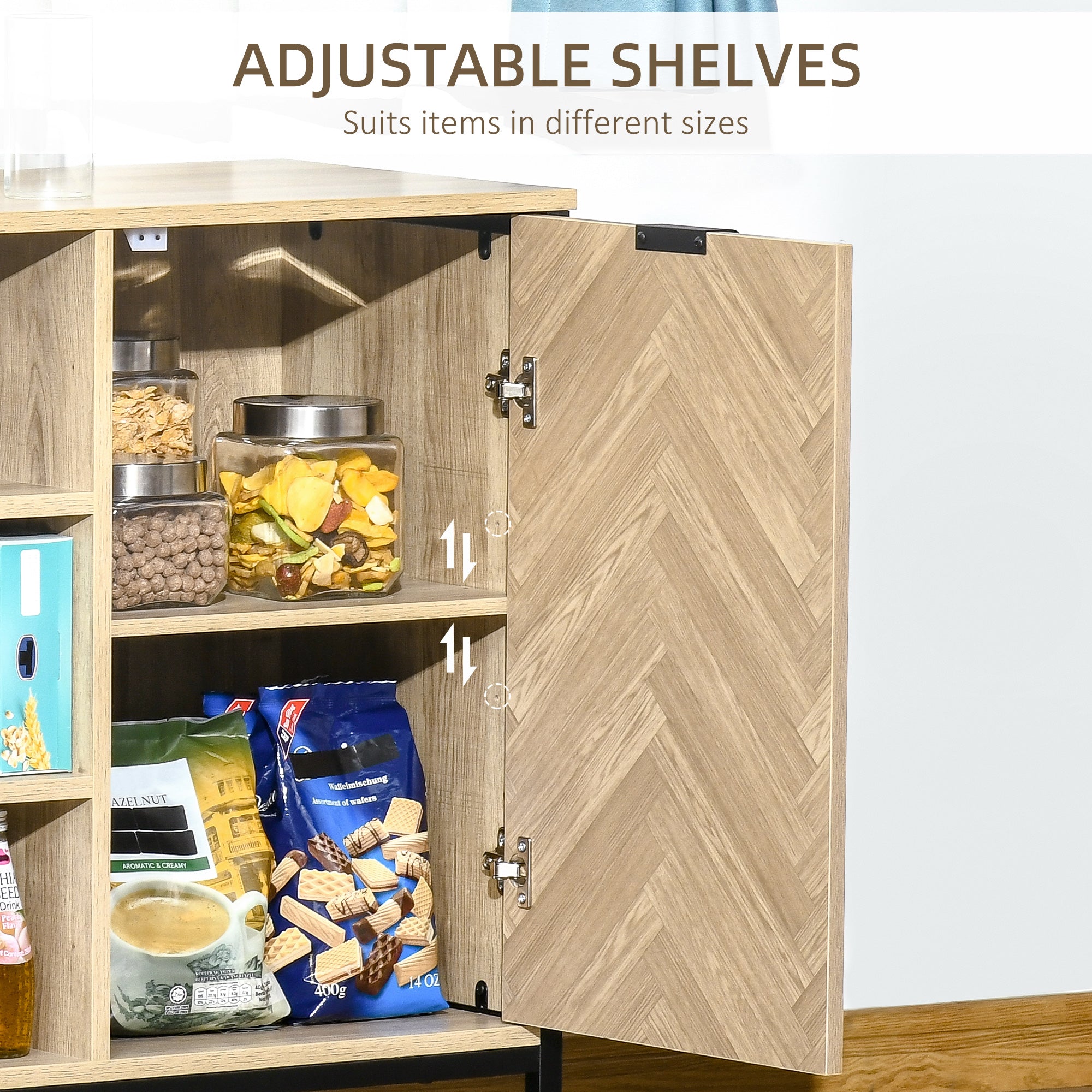 HOMCOM Oak Tone Buffet Storage Cabinet: Sideboard Bar Cabinet with 2 Doors and Adjustable Shelves for Dining Room, Kitchen 