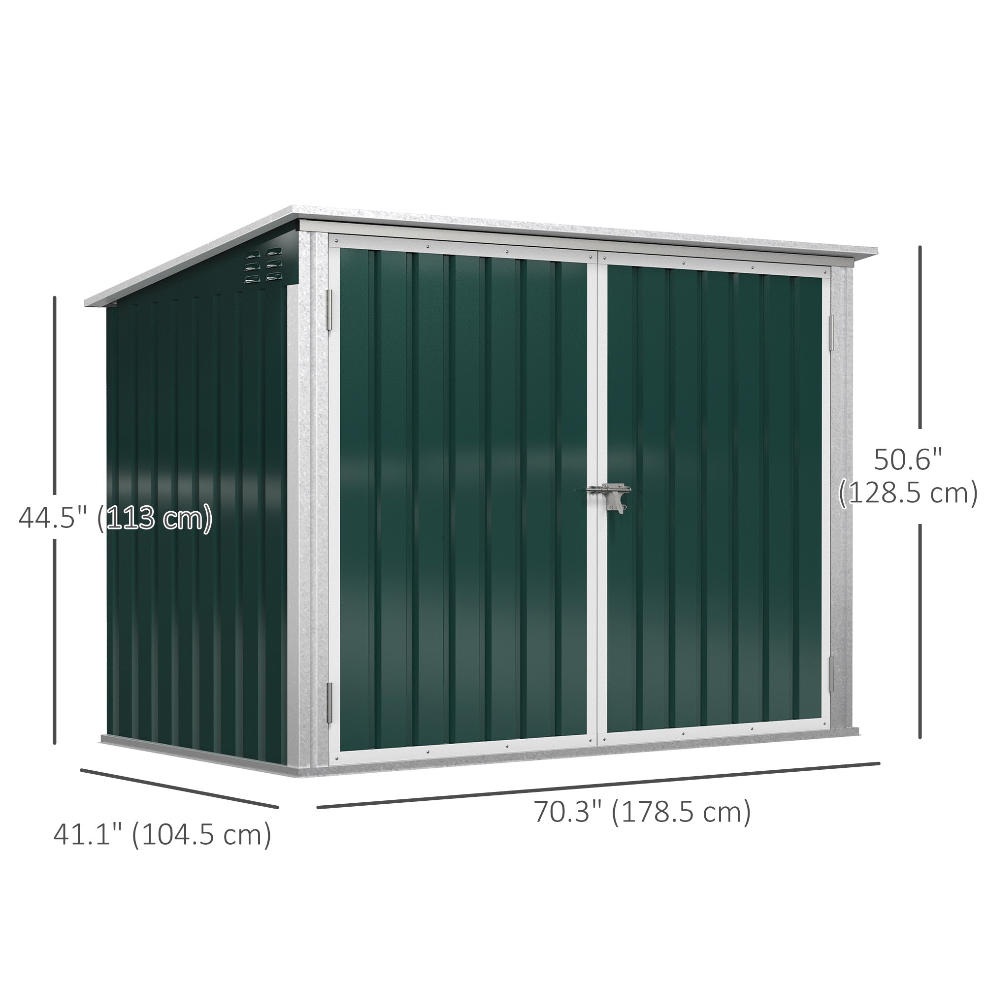 Outsunny Garbage Shed, Steel Outdoor Trash Can Cabinet with Lockable Double Doors & Ventilation for 2 Trash Bins, Green 