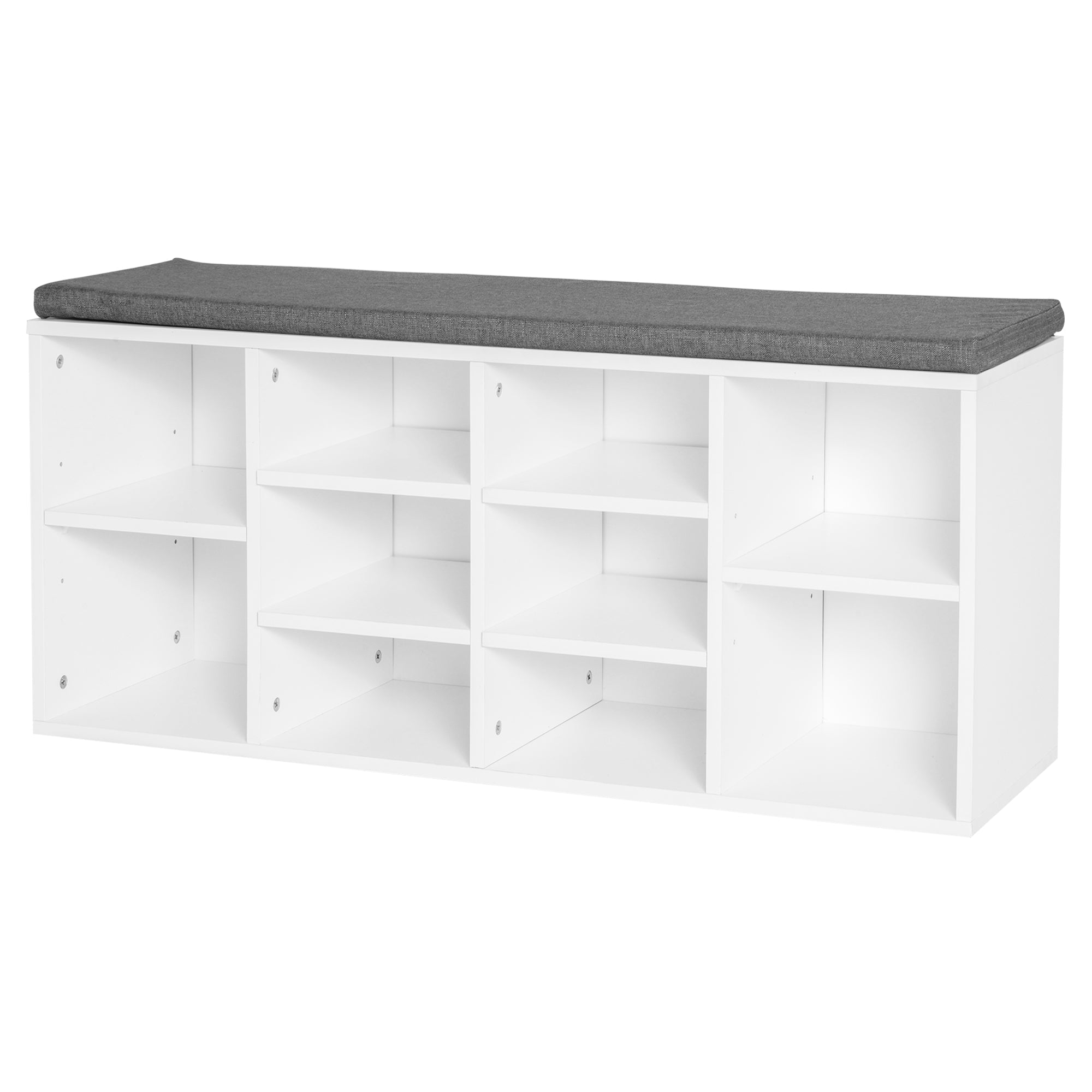 HOMCOM Shoe Bench with Storage, Upholstered Entryway Bench with Adjustable Shelves, Cushion for Living Room, Hallway, White 