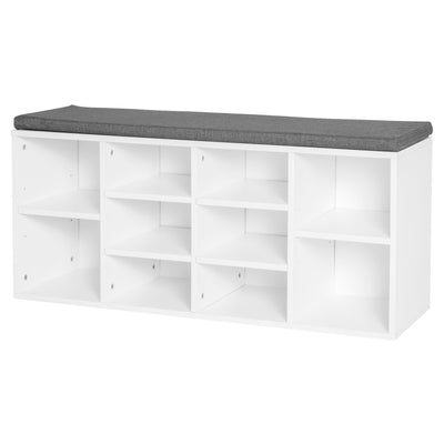 HOMCOM Shoe Bench with Storage, Upholstered Entryway Bench with Adjustable Shelves, Cushion for Living Room, Hallway, White 