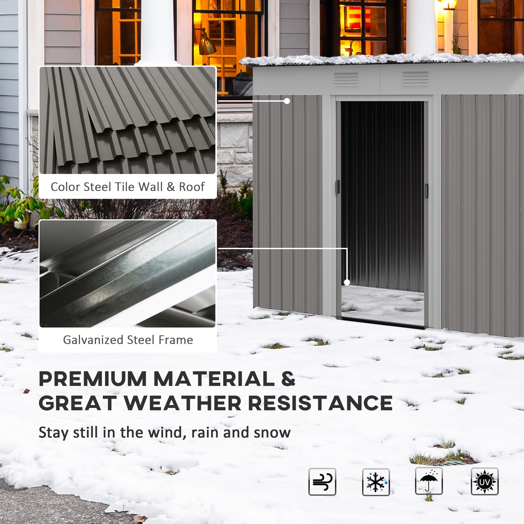 Outsunny 7' x 4' Outdoor Storage Shed, Metal Garden Tool Storage House Organizer with Lockable Sliding Doors and Vents for Backyard Patio Lawn, Light Grey 
