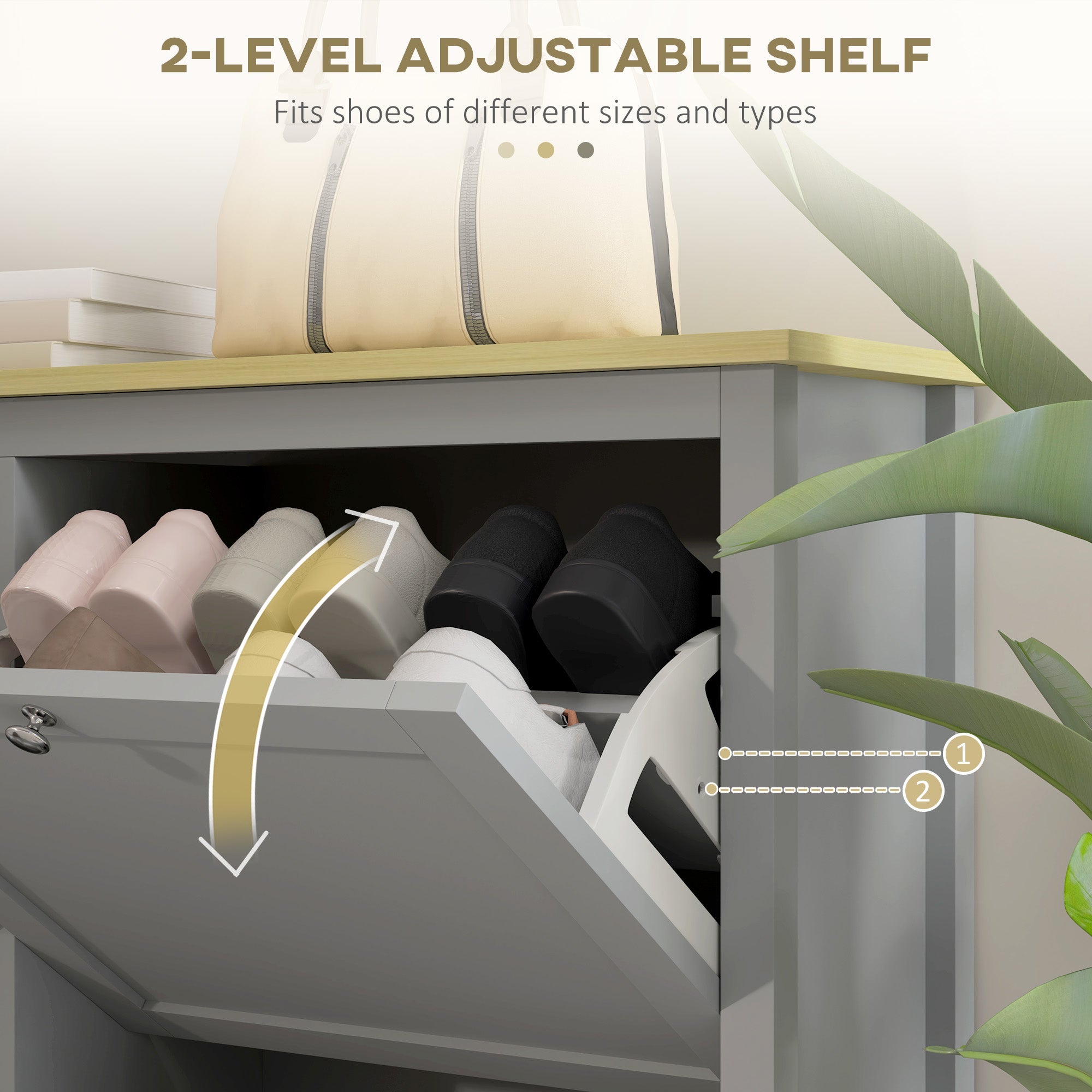 HOMCOM Entryway Shoe Storage Cabinet with 4 Flip Drawers, Adjustable Shelves, Narrow Shoe Cabinet for 20 Pairs of Shoes, Grey 