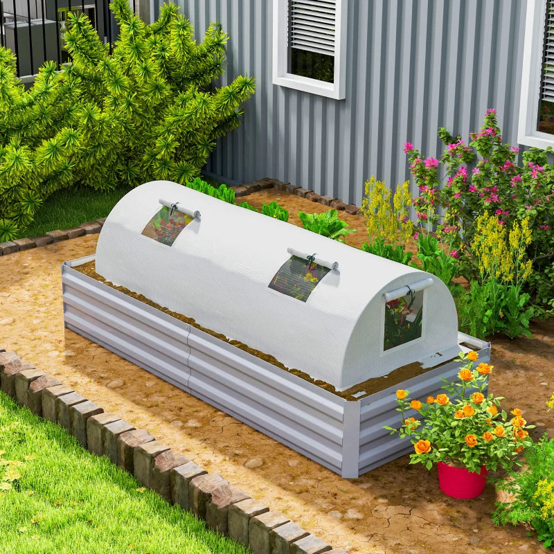 Portable Mini Greenhouse, Tunnel Growing Tent with 5 Mesh Windows and Steel Frame,7' x 3' x 2', White